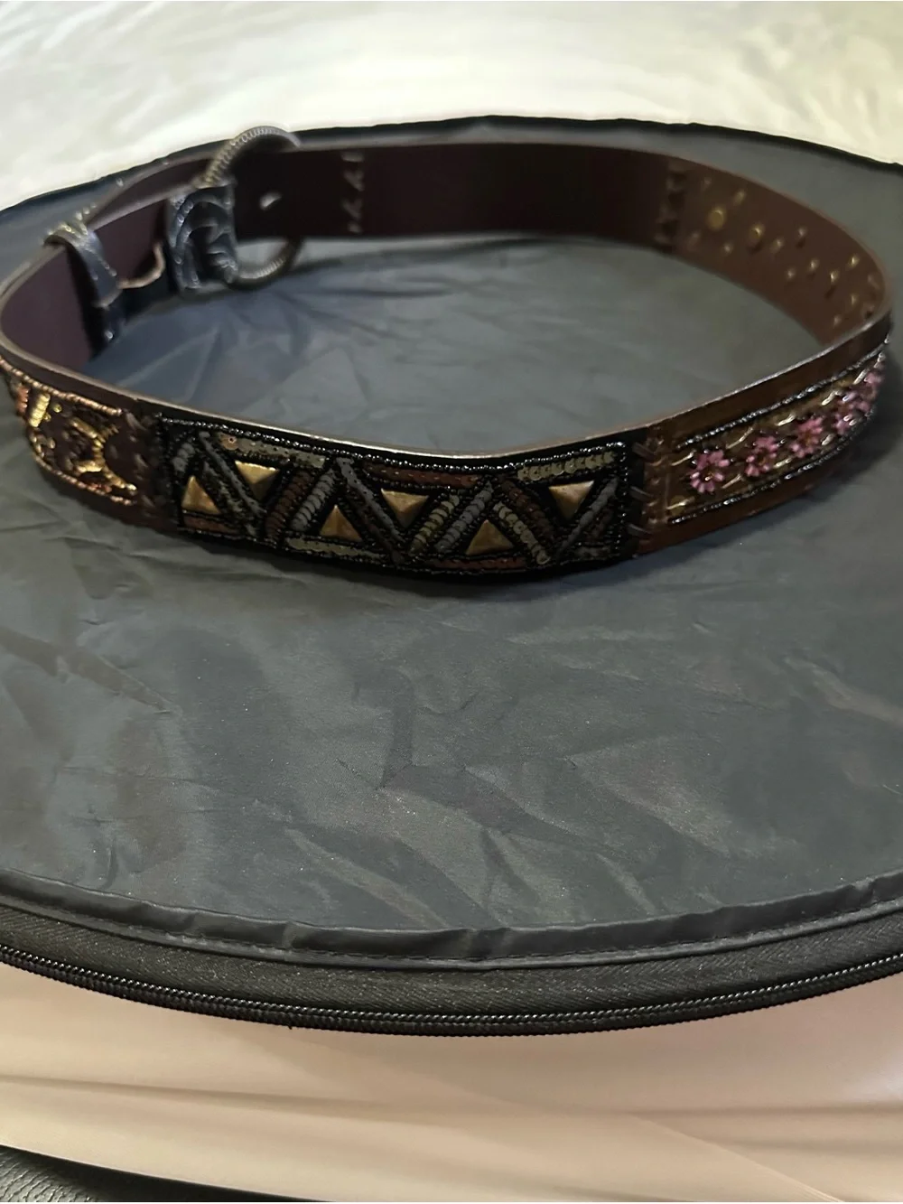 Chicos leather Belt Rhinestone Jewels Metal Buckle Size Medium Vintage RARE FIND